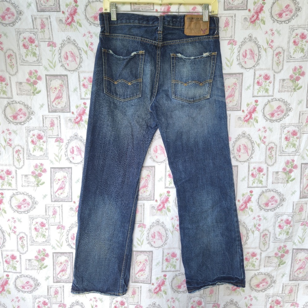 American Eagle Low Rise Bootcut Jeans Mens 28/28 Distressed Blue Denim Cotton
